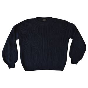 TopShop Navy Blue Ovoid Sleeve Chunky Knit Preppy Nautical Sweater Size 2